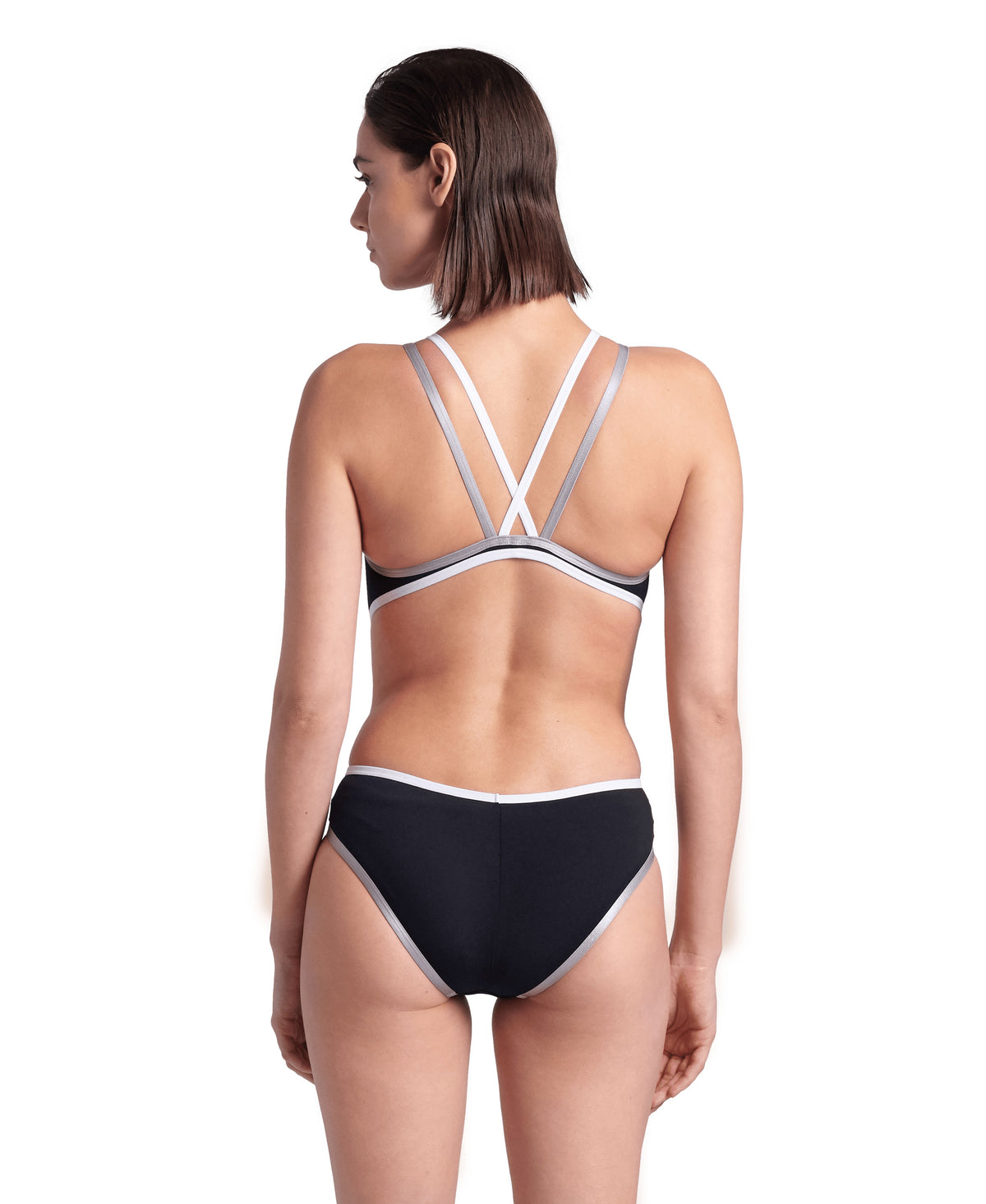 Arena One Women's Double Cross Back Swimsuit - BLACK-WHITE-SILVER