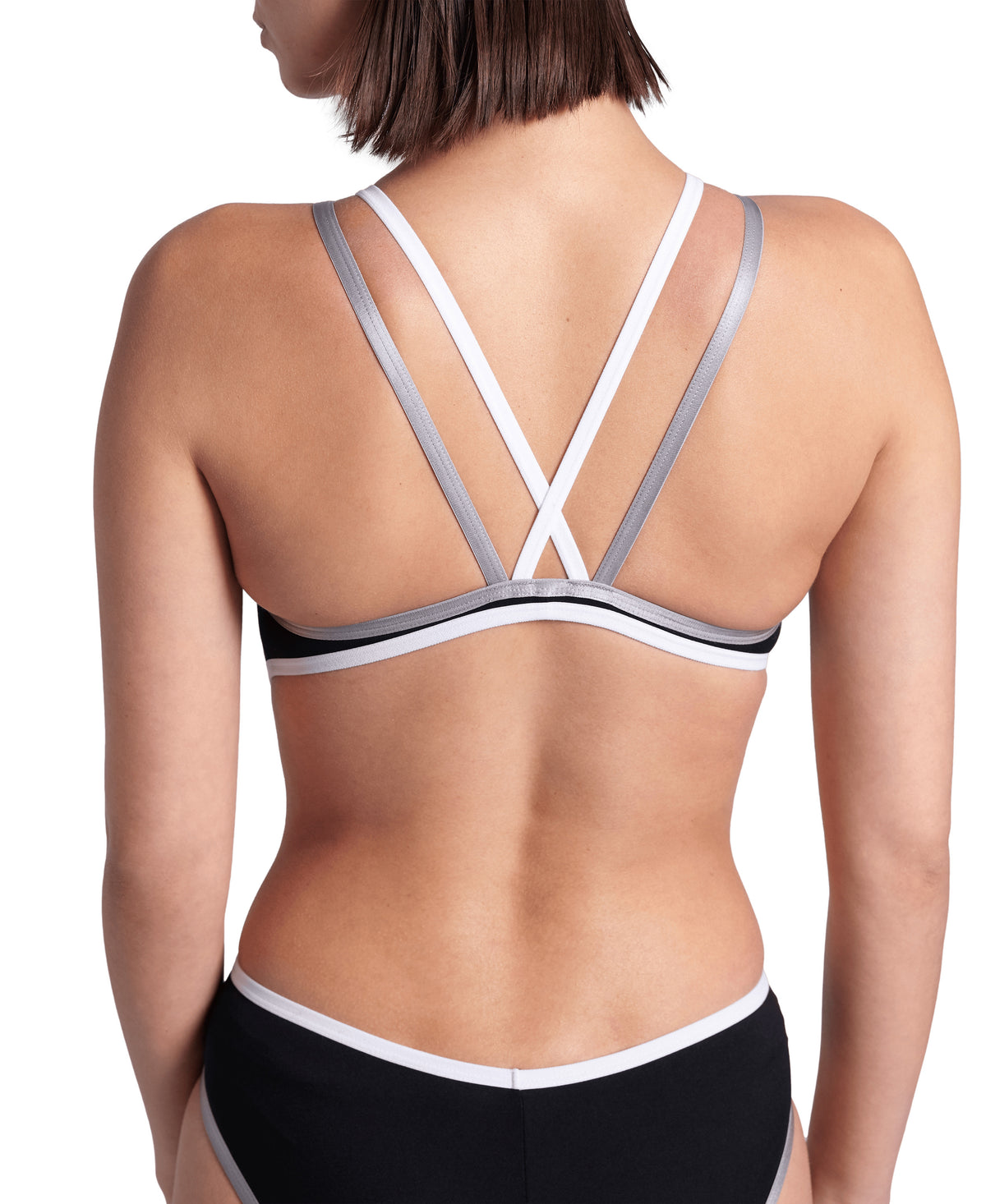 Arena One Women's Double Cross Back Swimsuit - BLACK-WHITE-SILVER