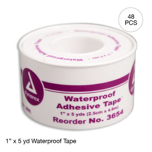 Kemp USA Waterproof First Aid Tape (1" x 5 yd) (1 roll) - Waterproof First Aid Tape in Case (1" x 5 yd) (48 pcs)