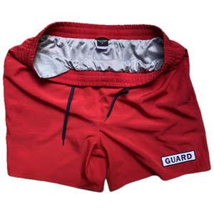 Kemp USA Lifeguard Male Shorts - with Embroidered GUARD Logo, 2X-Large, Red