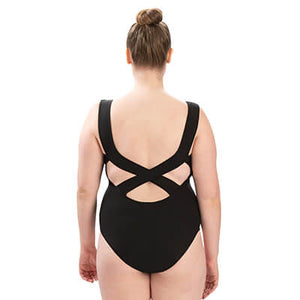 Solid Soft V Neck Contemporary Rib Knit One Piece with Low Cross Back Detail - 27