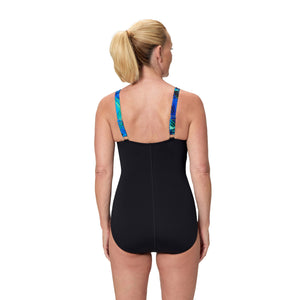 Speedo Print Blocked Square NECK ONE Piece - ANTHRACITE/DEEP SAPPHIRE