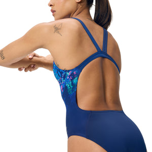 Speedo Female Placement Printed Leaderback - PIXEL POOL/NAVY