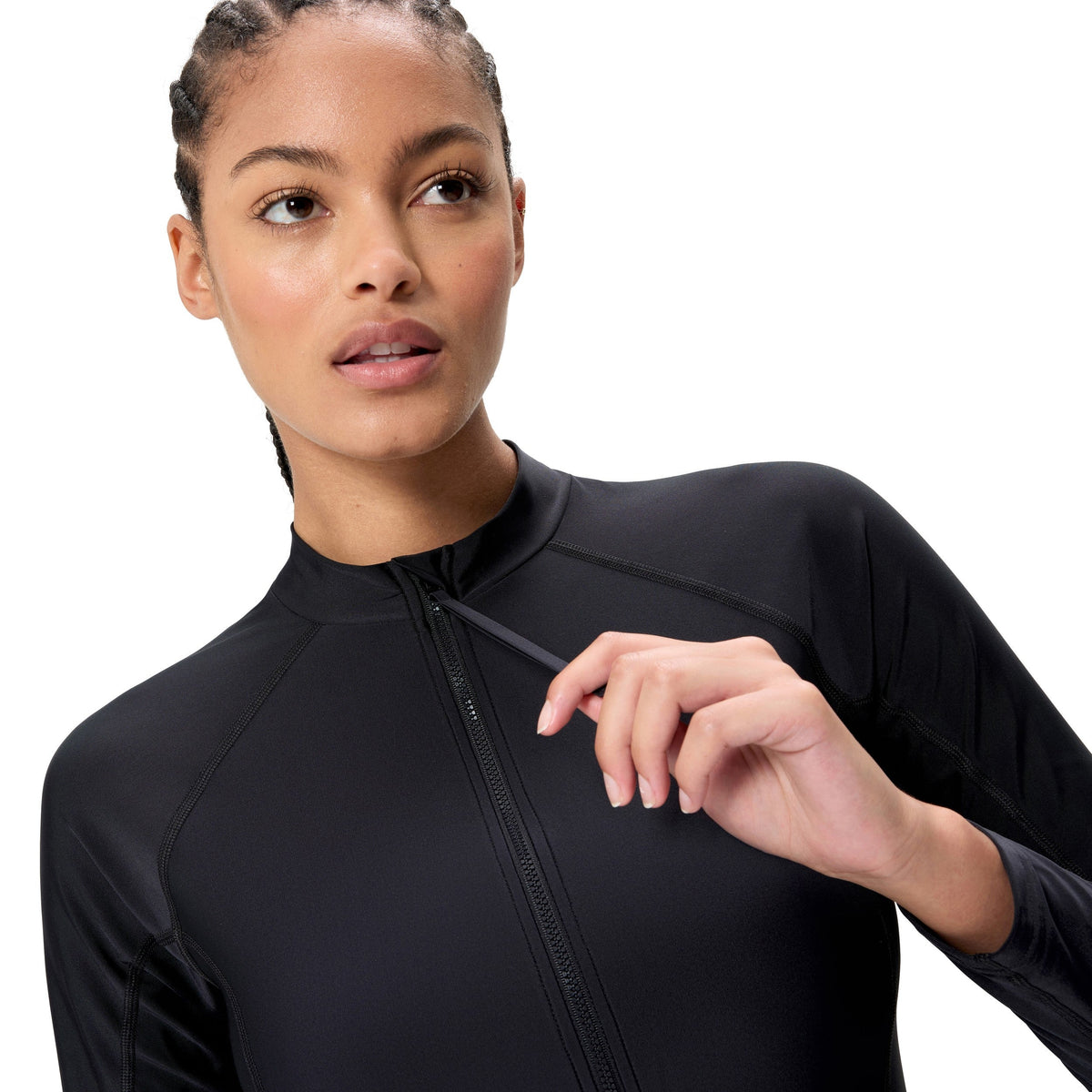 Speedo Long Sleeve Solid Zip Rashguard - ANTHRACITE - W2