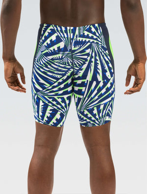 Reliance Men's Atomic Blue and Green Printed Color Block Jammer - Atomic Blue and Green Printed back-model