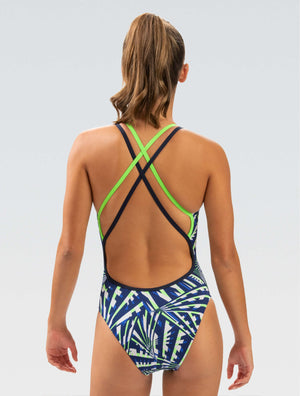 Reliance Women's Atomic Blue Green Double X Back One Piece - Atomic Blue Green back-model