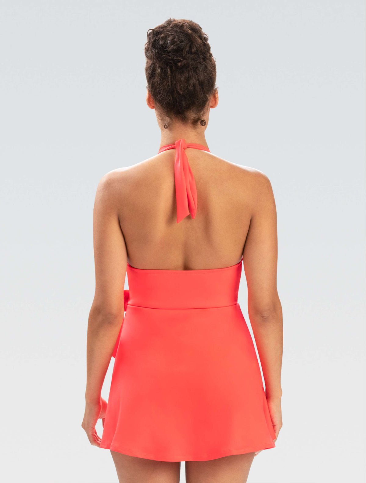 Women's Aquashape Coral Spice Halter Swim Dress - Coral Spice Halter back-model