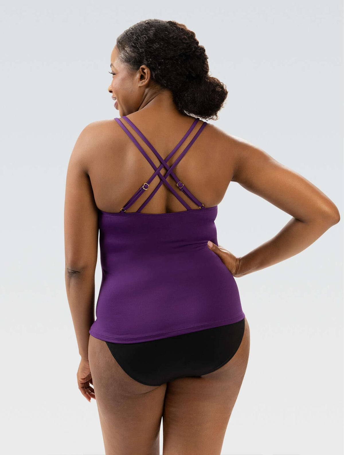 Women's Aquashape Solid Deep Scoop Neck Tankini Top: Amethyst - Deep Scoop Neck back