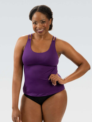 Women's Aquashape Solid Deep Scoop Neck Tankini Top: Amethyst - Deep Scoop Neck front