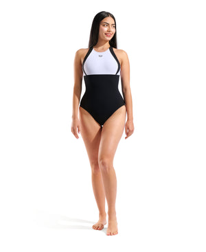 Arena Linda Cross Back Swimsuit - Black / White / Black