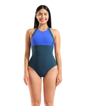 Arena Linda Cross Back Swimsuit - Mangrove / Bright Blue / Mangrove