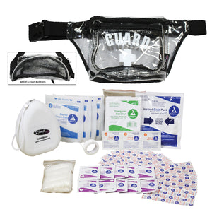 Kemp USA Hip Pack - with Mesh Drain, GUARD Logo, First Aid Supply Pack, Clear