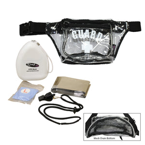 Kemp USA Hip Pack - with Mesh Drain, GUARD Logo, Lifeguard Essentials Supply Pack, Clear