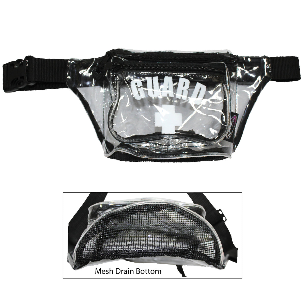 Kemp USA Hip Pack - with Mesh Drain and GUARD Logo, Clear