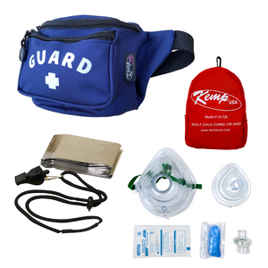 Kemp USA Hip Pack - with Lifeguard Essentials Supply Pack & Adult/Child & Infant CPR Mask, Navy