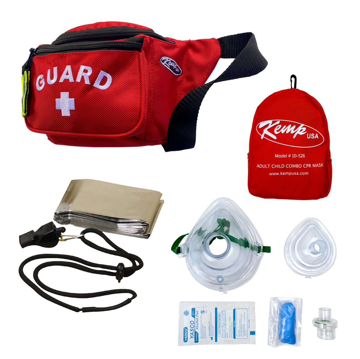 Kemp USA Hip Pack - Kemp USA Premium Hip Pack with Lifeguard Essentials Supply Pack & Adult/Child & Infant CPR Mask, Red