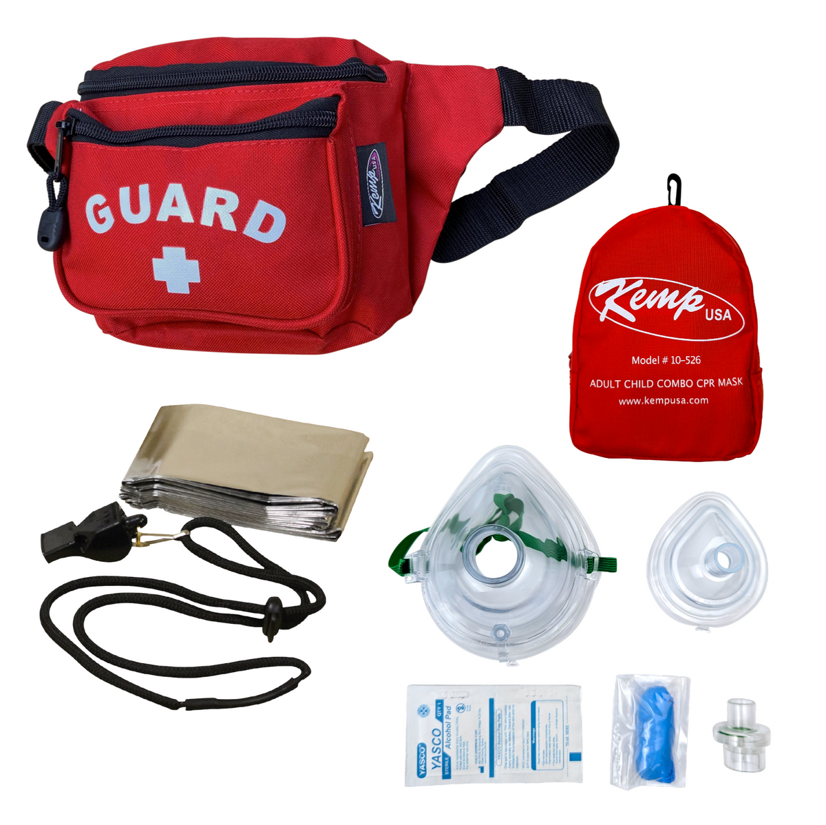 Kemp USA Hip Pack - with Lifeguard Essentials Supply Pack & Adult/Child & Infant CPR Mask, Red