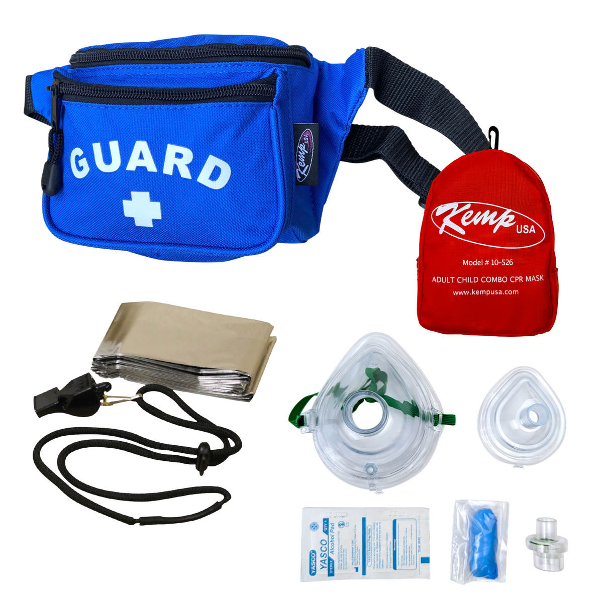 Kemp USA Hip Pack - with Lifeguard Essentials Supply Pack & Adult/Child & Infant CPR Mask, Royal Blue