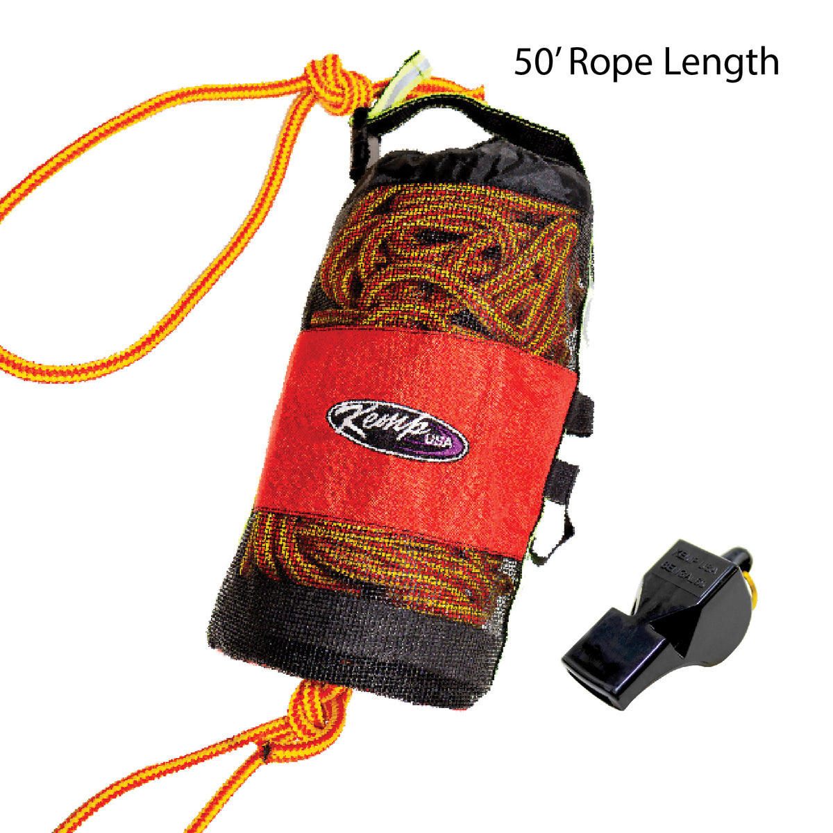 Kemp USA Throw Bag w/ 100' of 3/8" Rescue Rope & Bengal Safety Whistle (2 - Kemp USA Throw Bag w/ 50' of 3/8" Rescue Rope & Bengal Safety Whistle (2,400 LBS Breaking Load)
