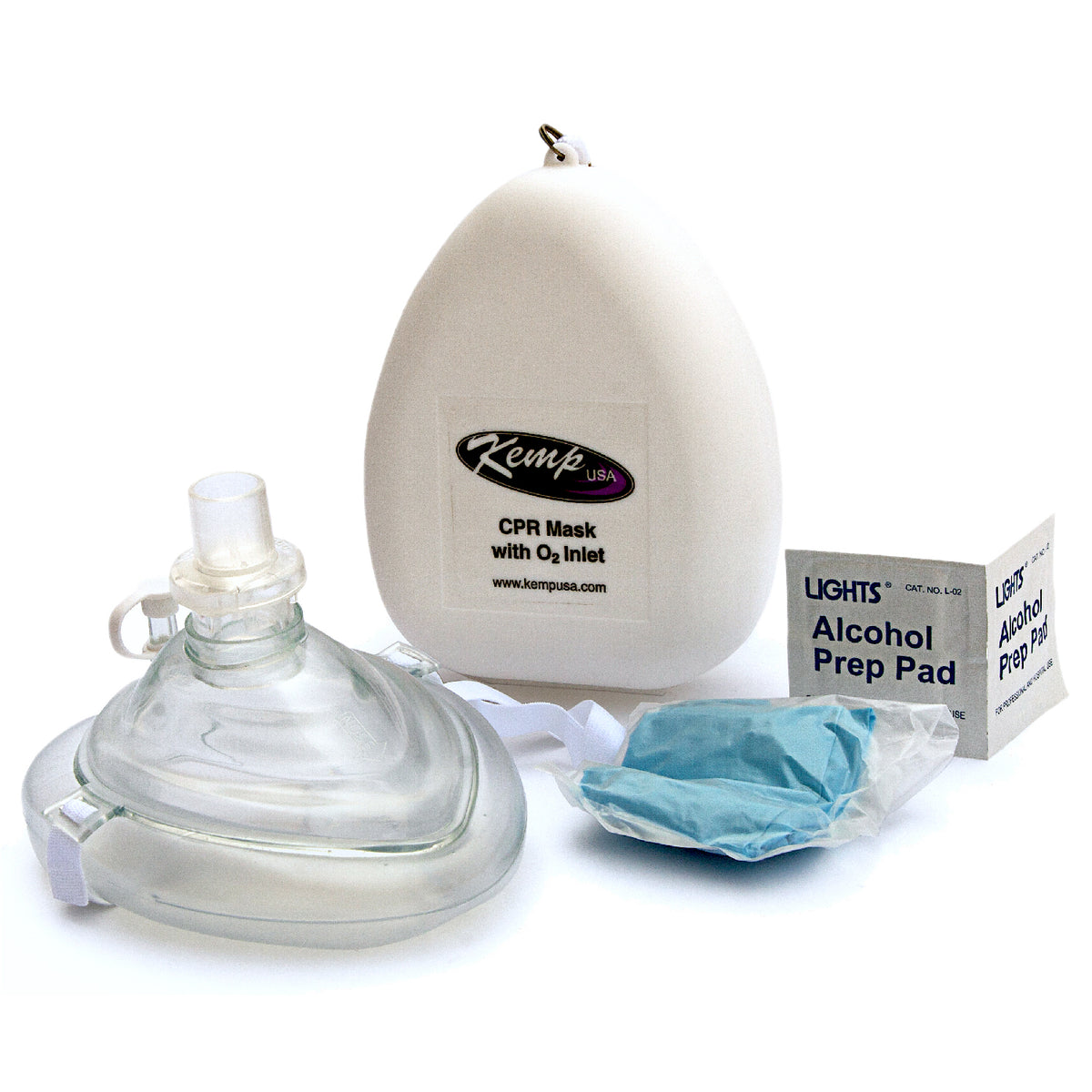 Ambu® CPR Mask with O2 Inlet, Headstrap, Gloves, and Wipes - Blank No Logo