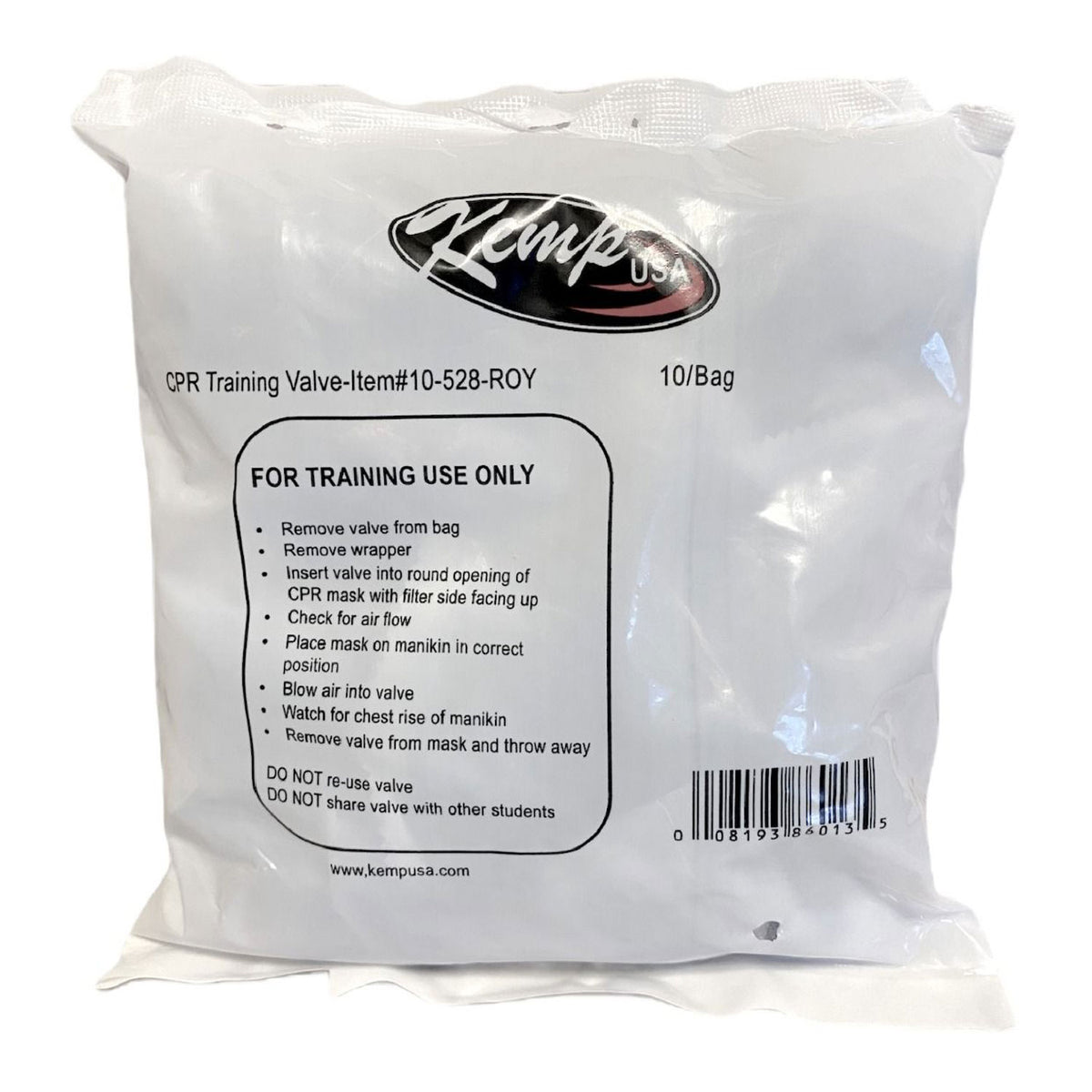 Kemp USA CPR Training Mask Kit with CPR Mask Cuffs & Training Valves (10 Sets) - Default Title