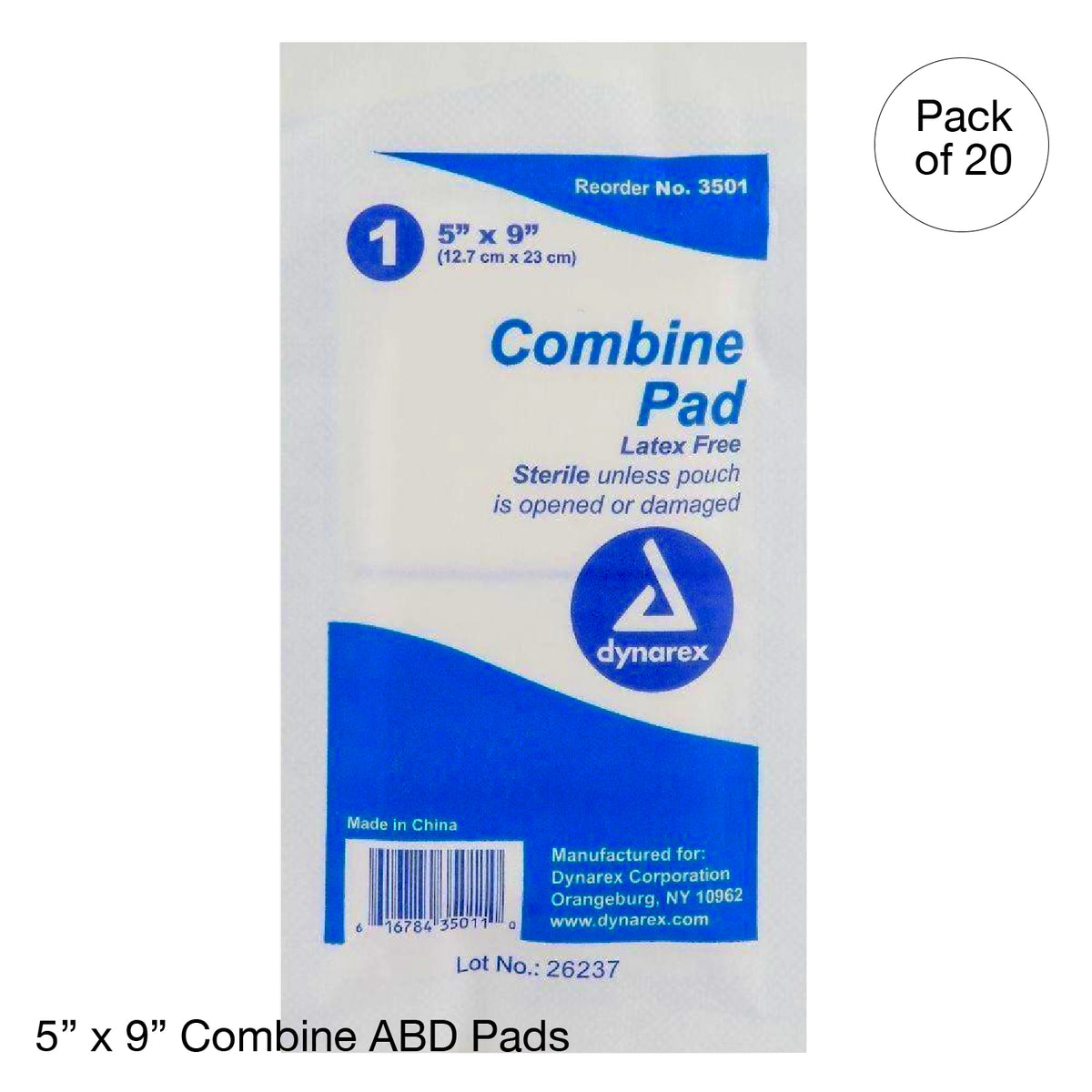 Kemp USA Combine ABD Pads, Sterile - 5x9 (20 pcs)