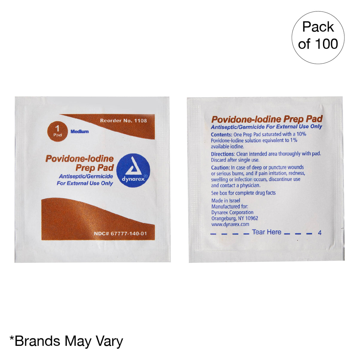 Kemp USA Povidone Iodine Prep Pad, Medium - (100 pcs)