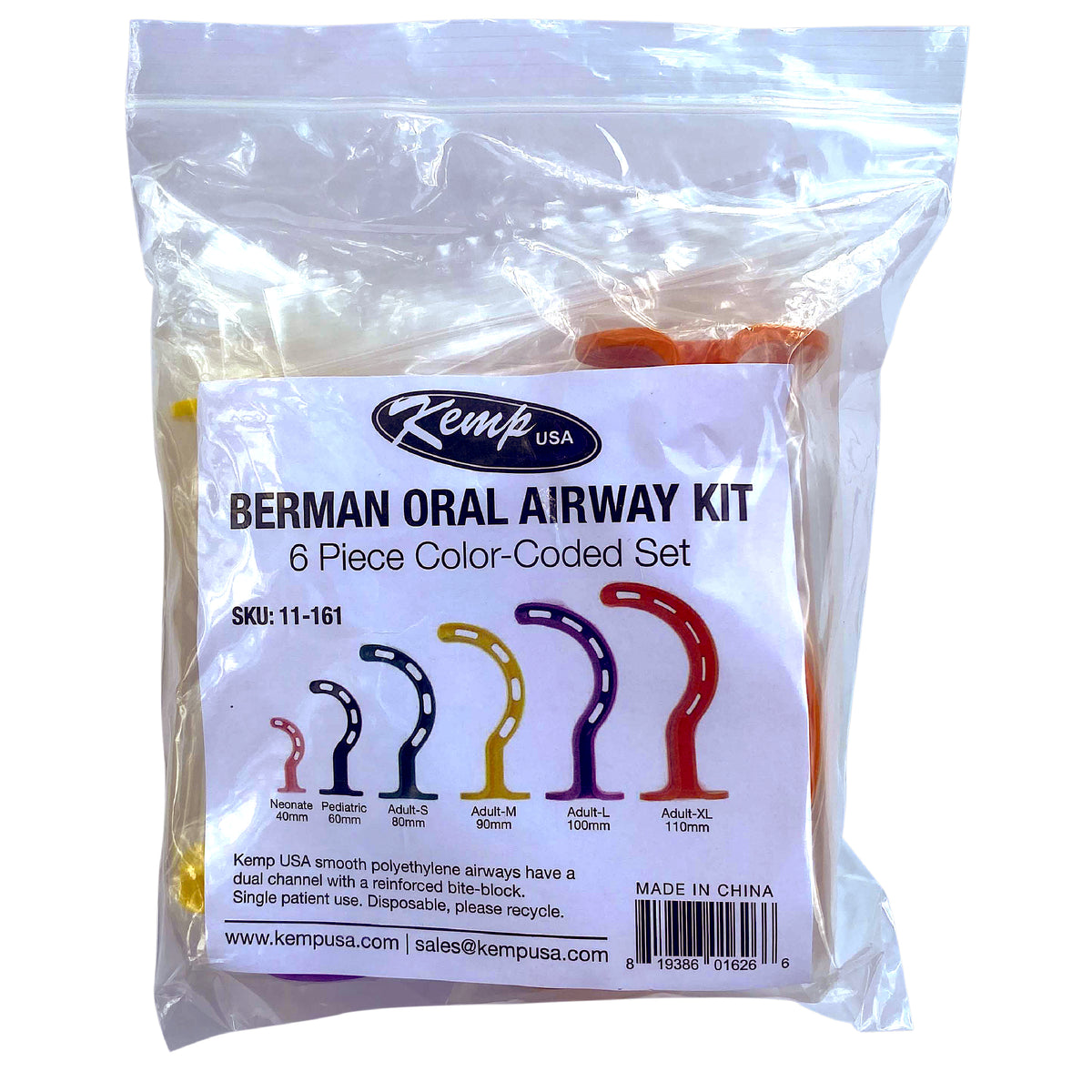 Kemp USA Berman Oral Airway 6 Piece Kit, OPA Kit, Color Coded (1 Set) - Default Title