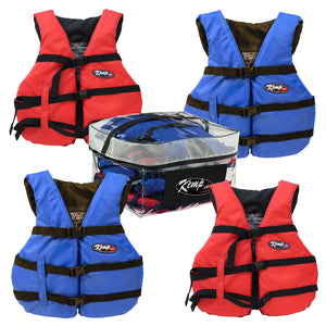 Kemp USA USGC Type - III PFD Life Jackets, 4-Pack in Carry Case, 2 Blue / 2 Red, Adult