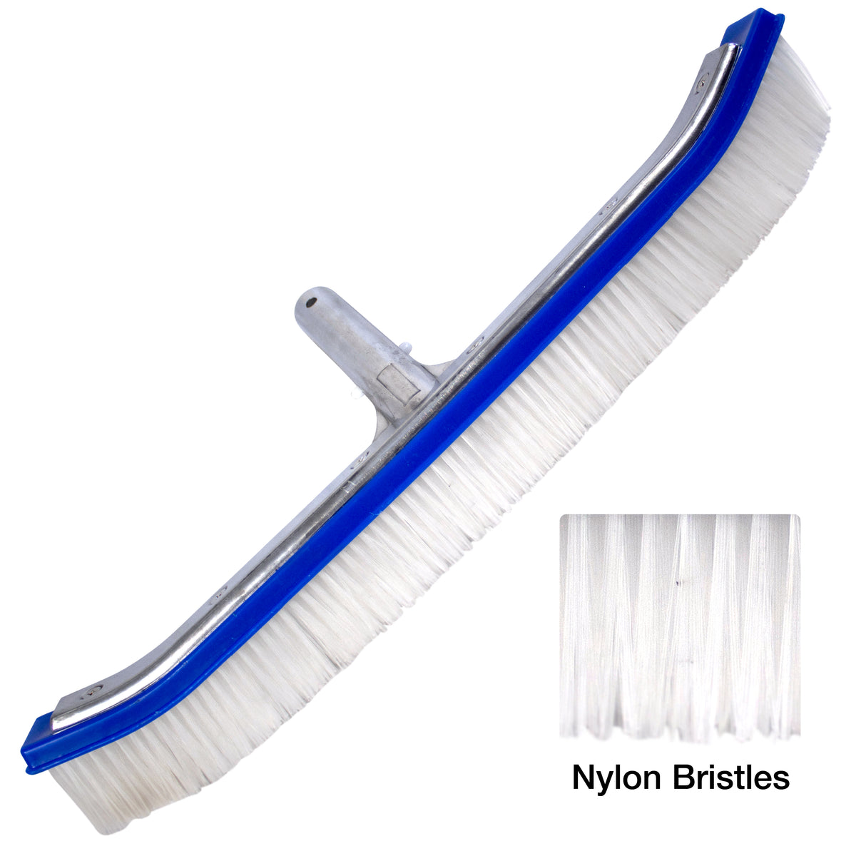Kemp USA 10" Aluminum Back Pool Brush - Kemp USA 18" Curved Aluminum Back Pool Brush with Nylon Bristles