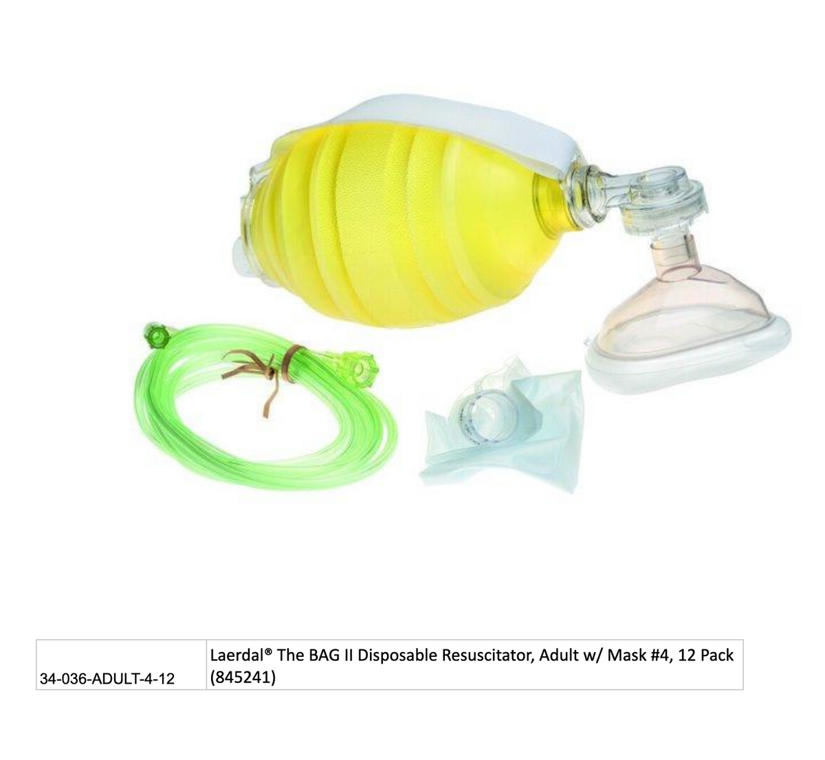 Laerdal® The BAG II Disposable Resuscitator - Adult w/ Mask #4, 12 Pack (845241)