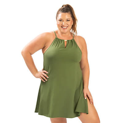 Women's Aquashape Olive A-Line Swim Dress