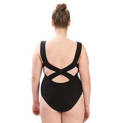 Solid Soft V Neck Contemporary Rib Knit One Piece with Low Cross Back Detail - 27