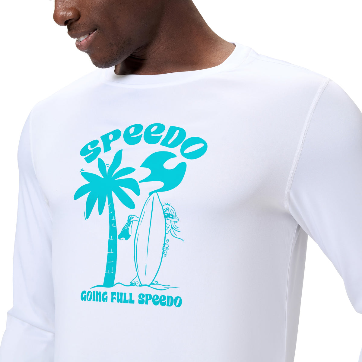 Speedo LONG Sleeve Graphic SWIM Shirt - WHITE/BLUE