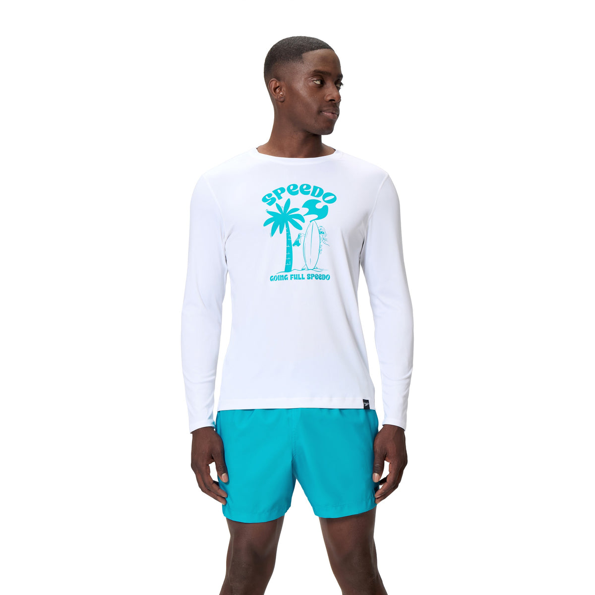Speedo LONG Sleeve Graphic SWIM Shirt - WHITE/BLUE