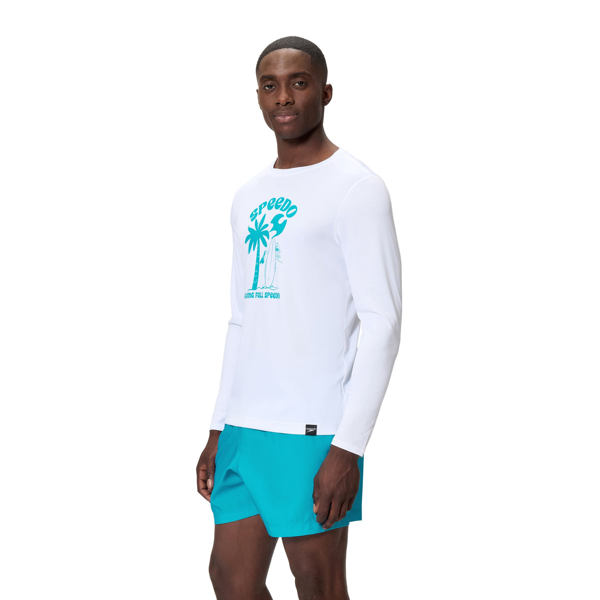 Speedo LONG Sleeve Graphic SWIM Shirt - WHITE/BLUE