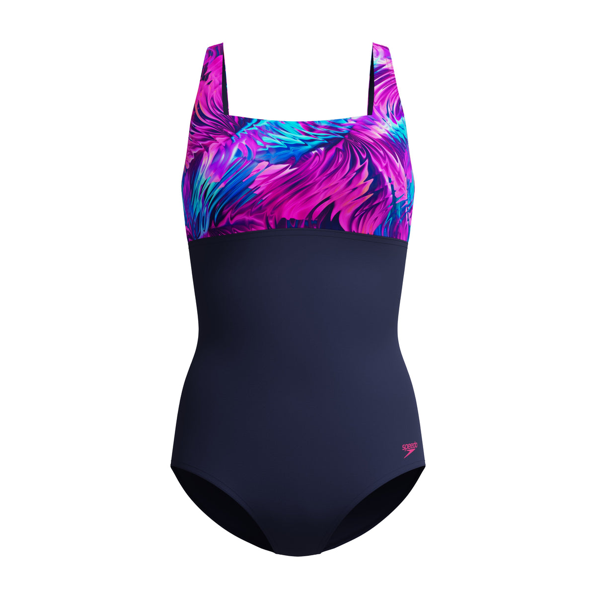 Speedo Print Blocked Square NECK ONE Piece - PEACOAT/MARGARITA PINK