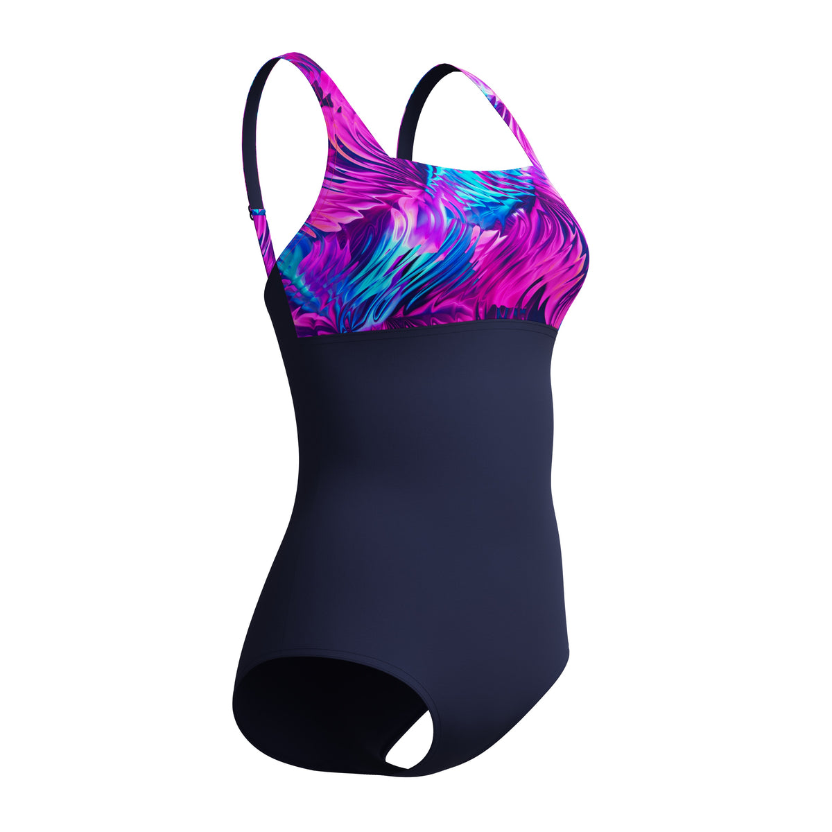 Speedo Print Blocked Square NECK ONE Piece - PEACOAT/MARGARITA PINK
