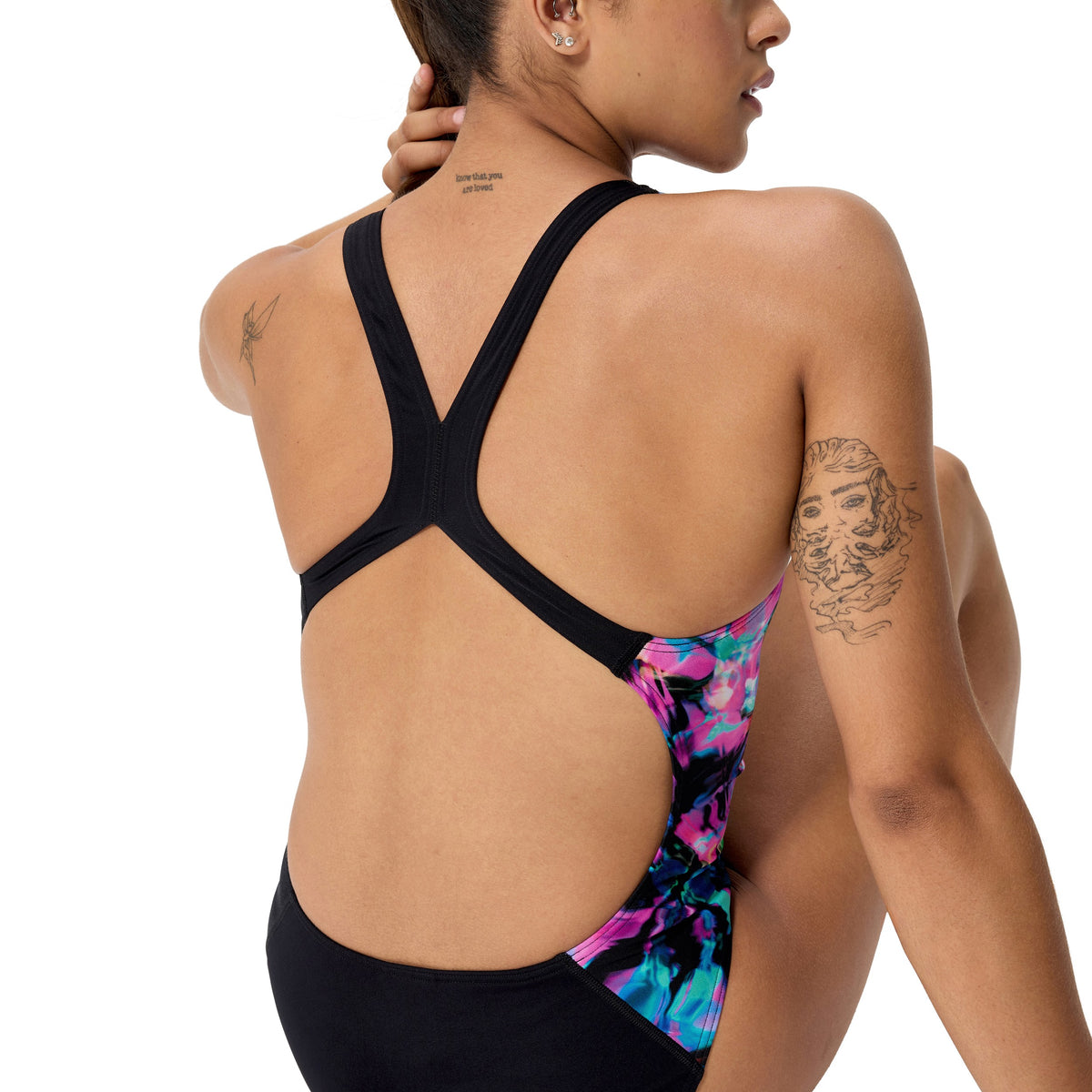 Speedo Female Placement Printed Powerback - FIREWORK BURST/BLACK