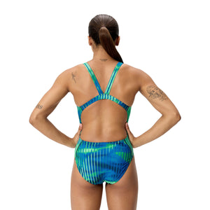 Speedo Female Linear LAVA Leaderback - TEAM ROYAL BLUE/BRIGHT GREEN