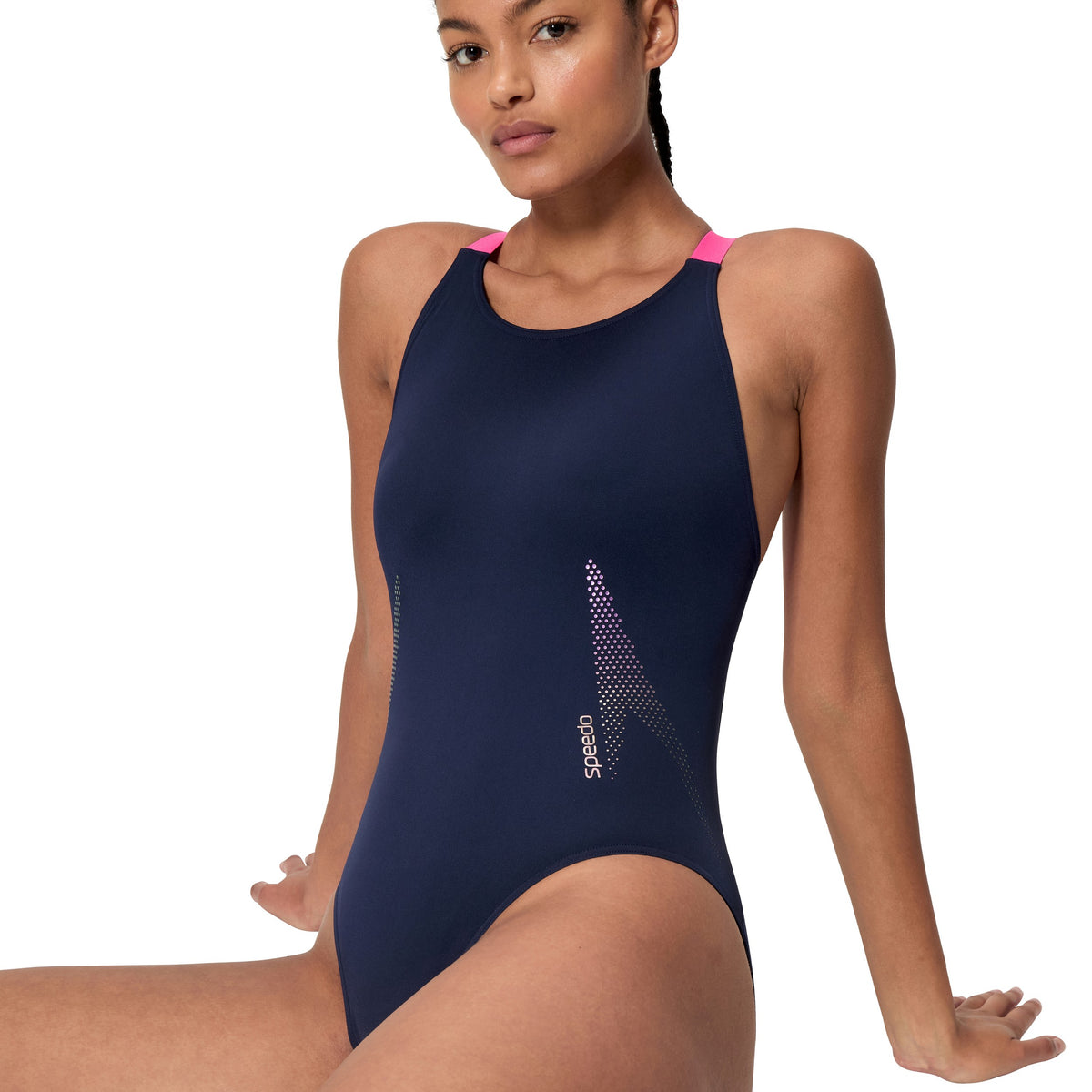 Speedo Solid BOOM Leaderback ONE Piece - PEACOAT/MARGARITA PINK