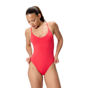Speedo Solid V-neck ONE Piece - LEGEND RED