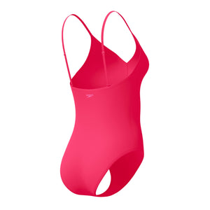 Speedo Solid V-neck ONE Piece - RUBY