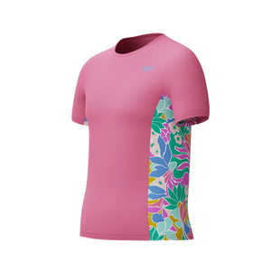 Speedo Short Sleeve Print Splice Rashguard - PINK LEMONADE