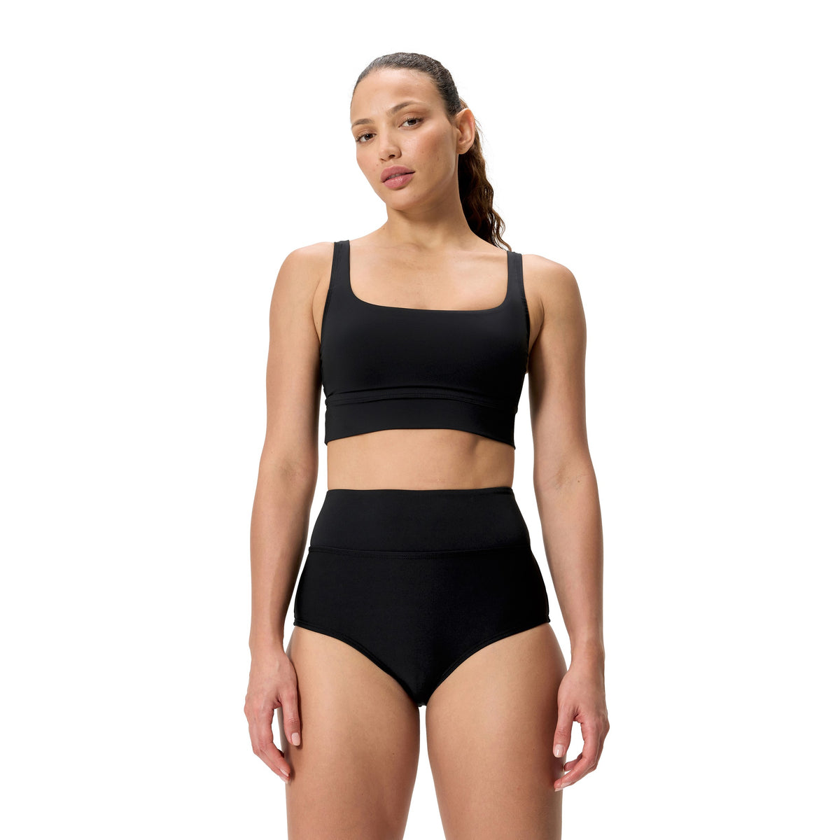 Speedo Solid HIGH Waist Bikini Bottom - ANTHRACITE