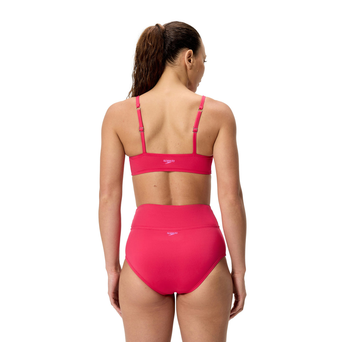 Speedo Solid HIGH Waist Bikini Bottom - RUBY