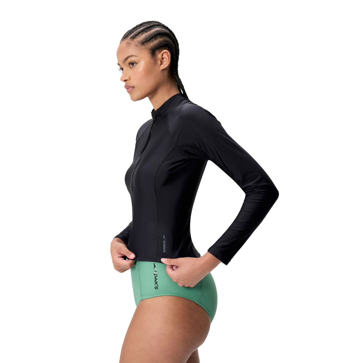 Speedo Long Sleeve Solid Zip Rashguard - ANTHRACITE - view 2