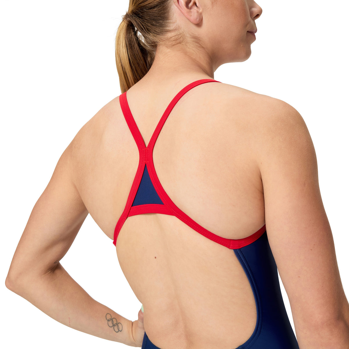 Speedo Female Solid Endurasoft Turnback - TEAM NAVY/RED