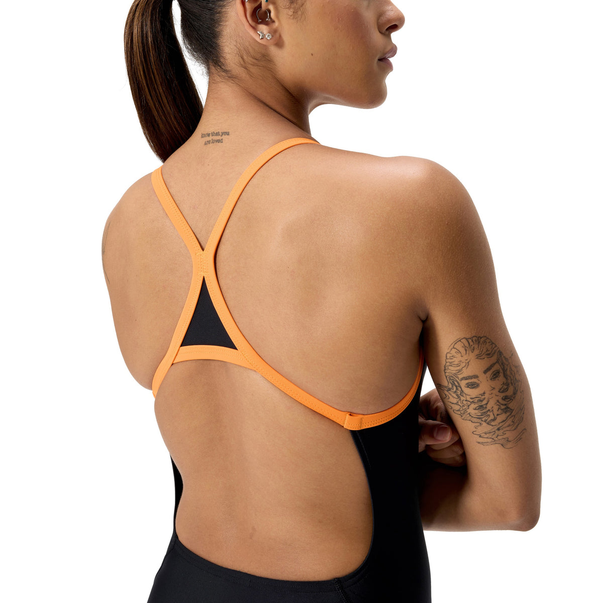 Speedo Female Solid Endurasoft Turnback - TEAM BLACK/ORANGE