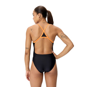 Speedo Female Solid Endurasoft Turnback - TEAM BLACK/ORANGE